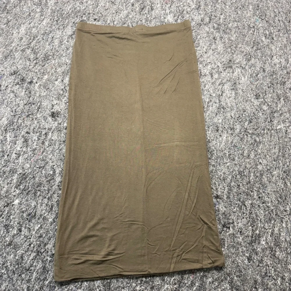 Leith Olive Green Maxi‎ Skirt Size Large Elastic Waist Rayon Blend Stretch
